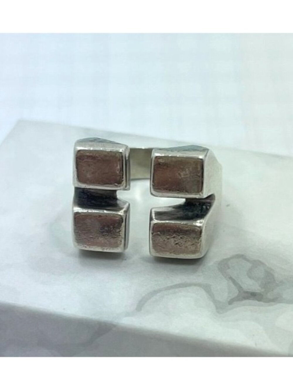 Vintage Mexican 925 Sterling Silver Geometric Block Ring Size 6 - Picture 2 of 7